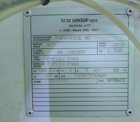 Сверлильно-присадочный станок с ЧПУ SCM Cyflex F900, 2010 г.в.