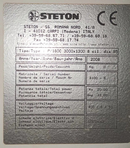 Горячий гидравлический пресс STETON P160 3000x1300, 2008 г.в.